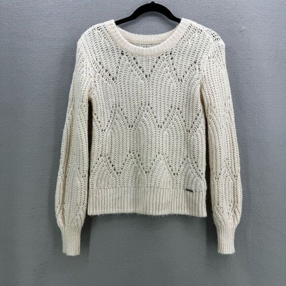 Abercrombie & Fitch Womens Heather Cream Stretch Wool Blend Sweater Size Small - Picture 8 of 8